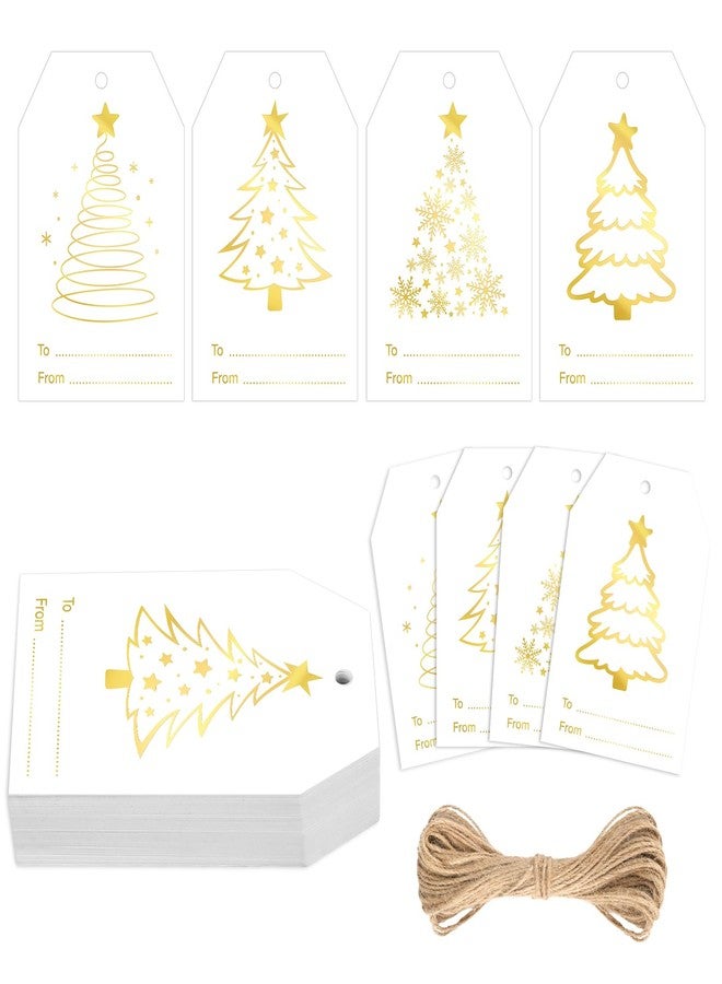 G2PLUS 60Pcs Gold Christmas Gift Tags - 4 Styles Christmas Name Tags, Xmas Tree Holiday Paper Gift Tags with String for DIY Crafts, Party Favors, Gift Exchange, Stocking Stuffers - Image 1